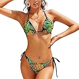 Bikini Strand Badeanzug Ananas Tropische Palme Triangel String Bikini Set mit Krawatte Seite Unterteil Sexy 2 Stück Badeanzüge, bunt, L