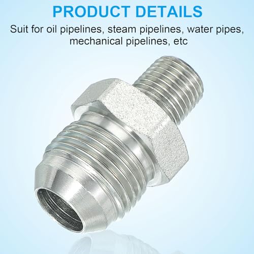 Image of PATIKIL Pipe Adapter Connector 7 /8 inch Male 74 Flare JIC x 1 /4 inch Male R Pipe Fitting Oil Feed Restrictor Fitting Hydraulic Connector for Oil Steam Water Pipelines System