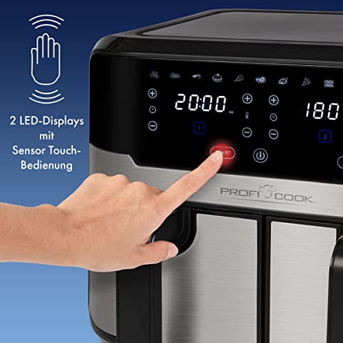 ProfiCook® Doppel-Heißluftfritteuse | 9 Liter | XXL Heißluftfritteuse Doppelkammer | Frittieren mit heißer Luft ohne zusätzliches Öl | 9 Programme | Air Fryer |Touchscreen | 2400 Watt | PC-FR 1242 H – Bild 8