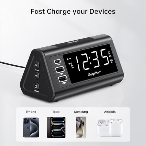 Teleadapt Lcd Display Alarm Clock With 3 Usb Charging Ports For Iphone thumb #3