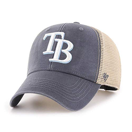 47 Brand MLB Team Color Flagship Mesh Trucker Primary Logo MVP Adjustable Structure Baseball Cap Hat Adult One Size Fits All - Tampa Bay Rays Navy