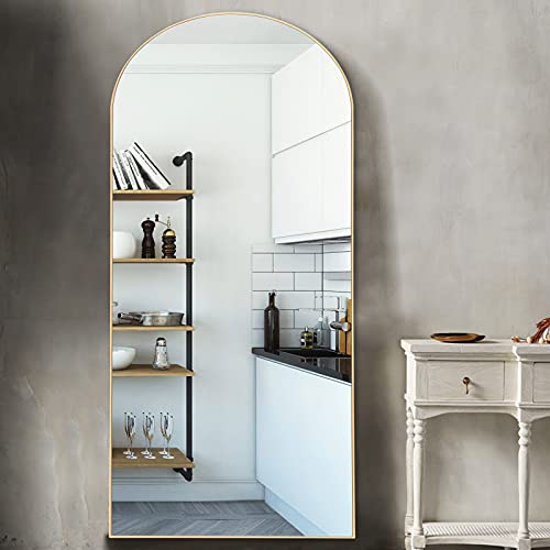 Image of NeuType 71 inchx32 inch Arched Full Length Mirror Floor Mirror with Stand Large Bedroom Mirror Modern Shape Wall Mounted Mirror Hanging or Leaning Against Wall, Wood Frame, Gold