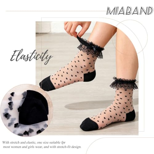 Image of Ruffle See Through Socks Dot Lace Sheer Socks Tulle Cool Mesh Ankle Sock for Women 2 Pairs