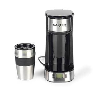 Salter EK2732 Personal Coffee Machine – One Cup Filter Coffee Maker, Includes 420ml Stainless Steel Travel Mug, Removable & Washable Filter, Quick Brew In 3-4 Mins, Compatible With Ground Coffee, 750W