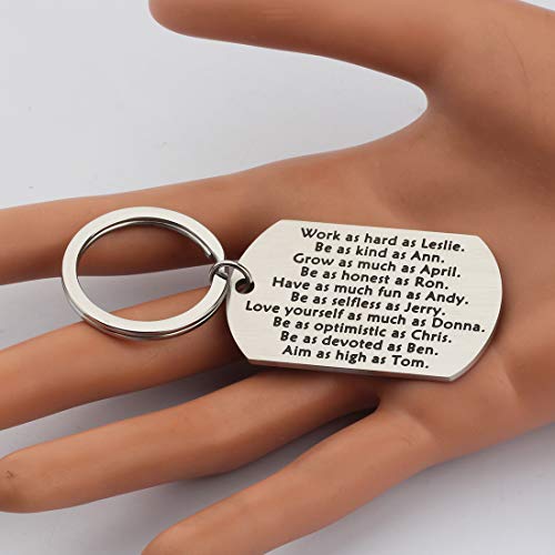 Image of CENWA Work as hard as Leslie Be as kind as Ann Keychain Funny Fans Gift