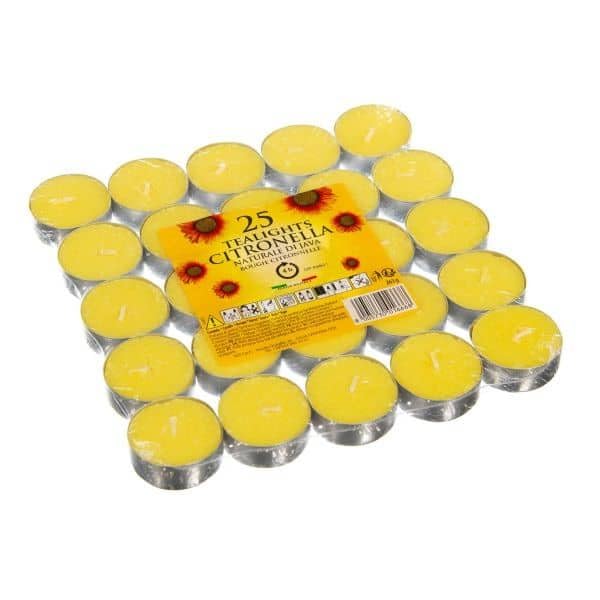 Outdoor Citronella Tealight Candles 25pcs Bug & Mosquito Repellent Candles for Patio, Garden & Camping Evenings