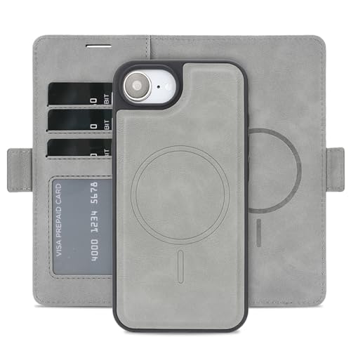 ���̓}�O�l�b�g 2in1 �蒠�^ iPhone 17e / 16e �p �P�[�X Magsafe�Ή� �J�[�h���[ 3�� �ϏՌ� ���^ �y�� ���� TPU �A�C�t�H�� �J�o�[ (�O���[, iPhone 17e�E16e)