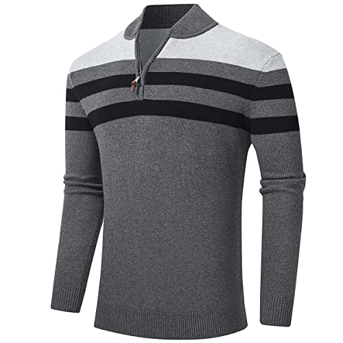 YuKaiChen Men's Sweaters 1/4 Zip Up Lightweight Casual Striped Pullover Polo Sweaters
