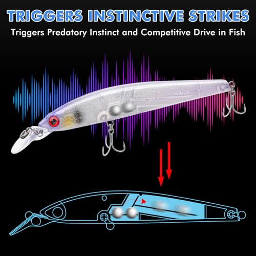 Image of TRUSCEND Floating Jerkbait, Precision-Engineered Minnow Lures with Sound, Flash & Irresistible Action, Cast Farther, Glow Brighter and Rattle Louder Jerkbaits for Bass Walleye Pike Sea Trout Redfish