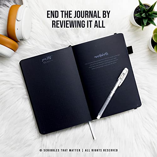 Image of Scribbles That Matter Black Paper Bullet Dotted Journal Notebook | B5 Starry Night Free white gel pen | 160gsm Blackout no-bleed dot grid paper | For Men and Women | 7 x 10 in | Black