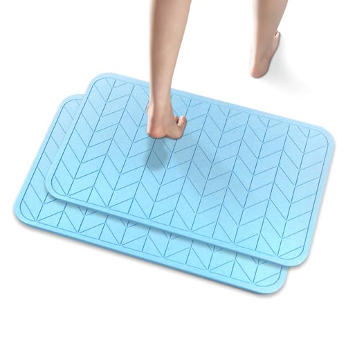 JUERLEN 2 Pack Diatomaceous Earth Shower Mat, Stone Bath Mat, Nonslip Super Absorbent Fast-Drying Hard Bath Mat for Bathroom Shower Floor, 24 x 16 inch, Bule Arrow Design by JUERLEN - Used condition - US$30.09