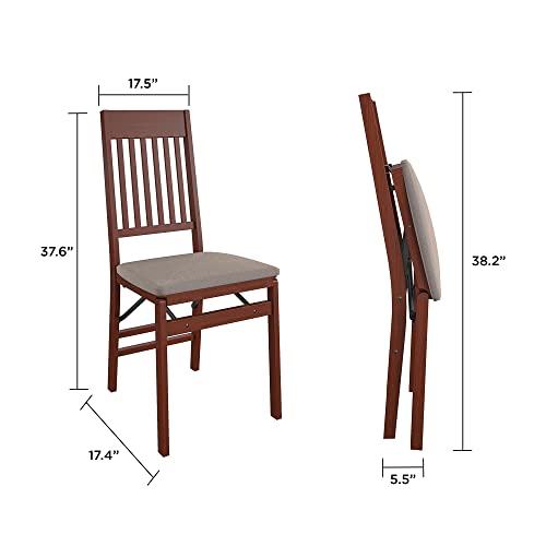 Coscoproducts Cosco Mission Back Solid Wood Folding Chair With Thick Fabric Padded, Walnut, 2-Pack, Triple Braced With Locking Mechanism, For Everyday Dining Or Extra Seating #TOP3