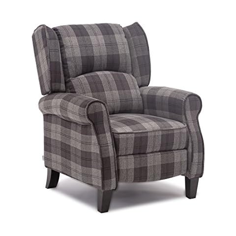 More4Homes EATON WING BACK FIRESIDE CHECK FABRIC RECLINER ARMCHAIR SOFA CHAIR RECLINING CINEMA (Grey) Cover
