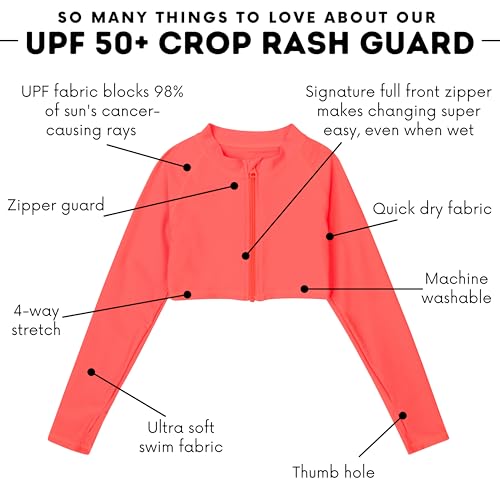 Image of SwimZip Girls' Long Sleeve Zipper Crop Top Rash Guard UPF 50+ Sun Protection
