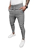 OZONEE Herren Chino Hose Chinos Lang Stoffhose Jogger Chinohose Pants Cargohose Cargo Freizeithose Arbeitshose Sporthose Slim Fit Regular Casual Stretch Taschen 777/9678S/22 GRAU W33