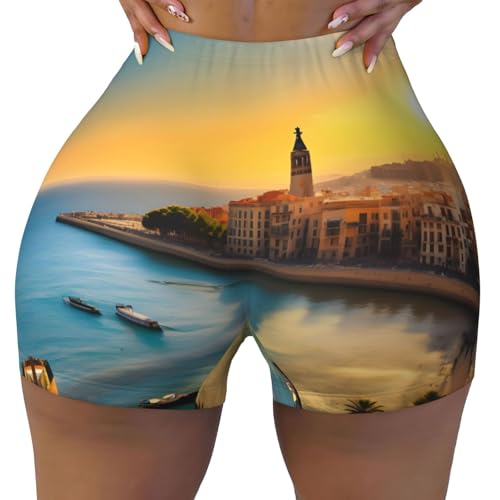Women's Sunset Barcelona Yoga Shorts, Black, Medium