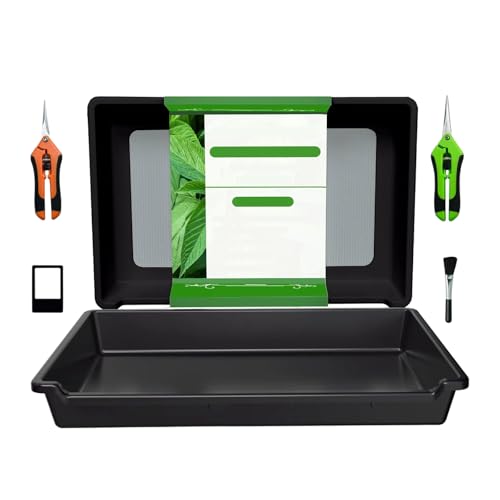 GHIBFBT Trimmschale mit Trockensieb Set, 33x50cm Trim-Bin für Pollen und Kräuter mit 150 Mikron Sieb, 2 Trimmscheren und Bürste (Schwarz)