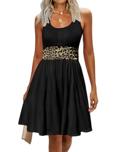 Image of Summer Dresses for Women Casual Sleeveless Sundresses Elastic Waist Mini Sun Dress