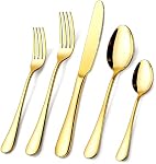 Gold Flatware Set, OGORI 40-Piece Food Grade Stainless Steel Gold Silverware Set Service for 8, Mirror Polished Cutlery Utensils Set Include Knife/Fork/Spoon, Dishwasher Safe