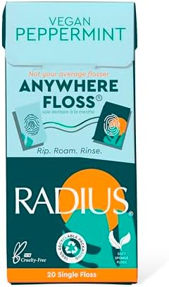 RADIUS Vegan Peppermint Anywhere Floss Travel Dental Floss for Oral Care Boost Non Toxic Tooth & Gum Protection (20 Single Use Flossers per Pack) - Pack of 1