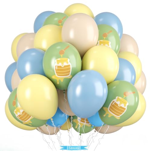 Image of Sage Green Dusty Blue Yellow Balloons, 12 Inch Olive Green Macaron Yellow Slate Blue Nude Cream Latex Balloons for Birthday Wedding Baby Shower Wild One Party Deocrations