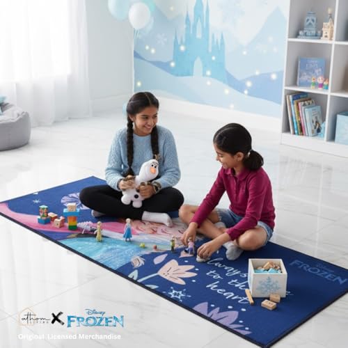 Image of Athom Living Disney Frozen Sisters Runner Carpet 2x4.5 Ft, Soft Printed Mat with Anti-Skid Backing, Durable Washable Runner for Kids Bedroom, Play Area & Playroom Decor