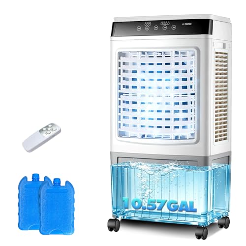2100 CFM Industrial Evaporative Air Cooler with 10.6 Gal Tank, Heavy Duty Portable Swamp Cooler with Remote, 7.5-Hour Timer, 3-Speed Cooling with 2 Ice Packs, 120° Oscillation for Workshop, Warehouse