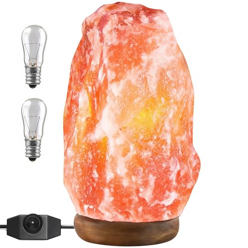Himalayan Salt Lamp, Natural Crystal Rock Salt Lamp with Dimmable Warm Light, Hand Carved Night Light for Bedroom Home Decor, Relaxing Mood Lighting & Gift
