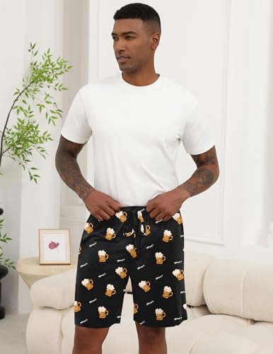 Image of Ekouaer Men's Pajama Shorts Soft Sleepwear Bottoms Elastic Waistband Loungewear Breathable Men Shorts with Pockets