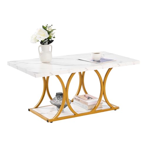 VEVOR Faux Marble Coffee Table with Geometric Legs