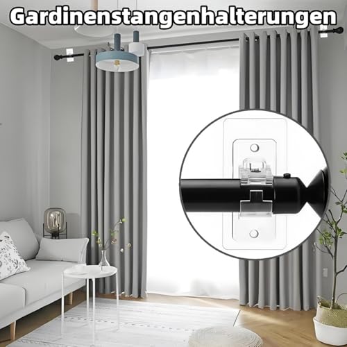 6er-Pack Gardinenstangenhalterungen ohne Bohren,Verstellbare Selbstklebende Gardinenstangenhalter,nagelfreie Gardinenstangenhaken für Badezimmer,Schlafzimmer,Küche,Wohnzimmer,curtain rod hooks