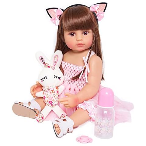 MNMJ Lifelike Reborn Baby Dolls - 22-inch Soft Body Realistic Newborn Baby Dolls Silicone Full Body Real Life Baby Dolls with Feeding Kit Toys Accessories for Ages 3+ Year Old Girls or Collection Cover