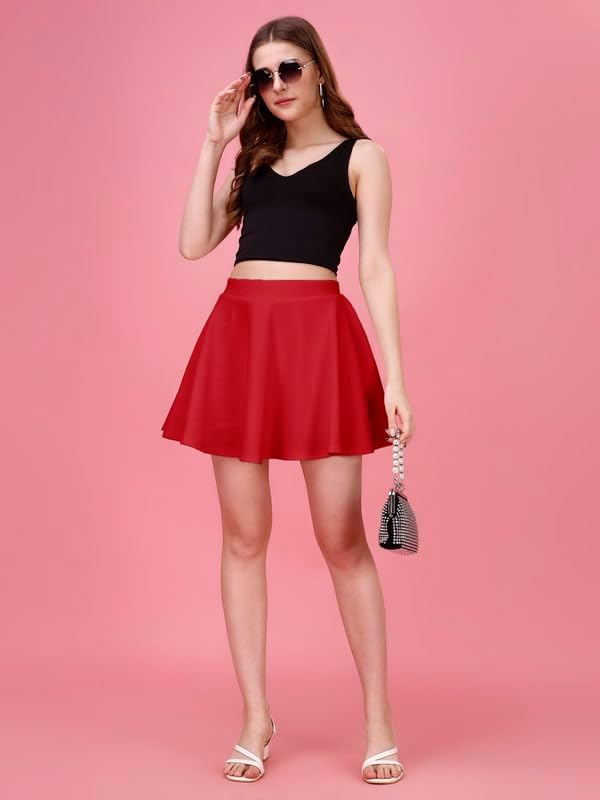 TRENDMALLS Girl's/Women's Classic Stretchy All Time Trendy Skater Knee Length Karara Skirts with Attached Inner Shorts - Image 8