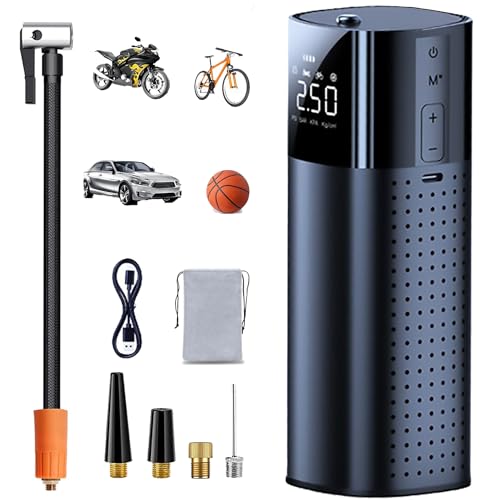 LZHZH Tire Inflator Portable Air Compressor,150 PSI Fast Inflation & Cordless, Air Pump for Car Tires, Bike Pump, LED Light, Digital Pressure Gauge for Car, Motorcycle, Bicycle, Balloons