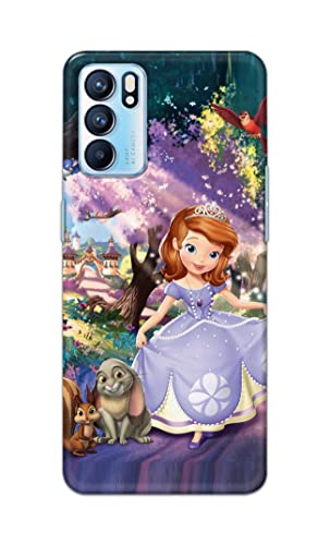 Image of PRINTFIDAA Cartoon Little Girl with Crown and Pet Animals Printed Designer Hard Case for Oppo Reno6 5G, Oppo Reno 6 5G Back Cover -(e) RPM1008