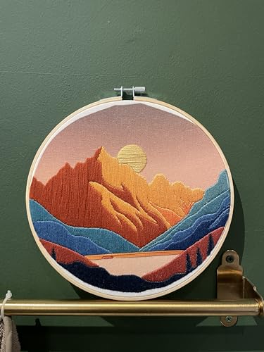 Image of mozhijing Landscape Embroidery Stamped Pattern.Scenery Embroidery Kits for Beginners Adults, Mountains and Lake Stamped Cross Stitch Kits for Beginners (Pattern A)