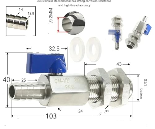Conector de acero inoxidable 304 tipo pagoda de 1/2 pulgada para tanque de peces y homebrew 3