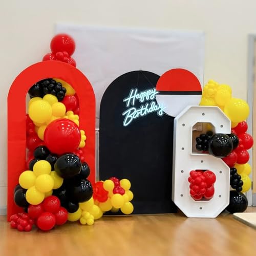 Image of Red Yellow Black Balloons, 12 inch Lightning Cartoon Ball Anime Balloon Birthday Decorations, Lightning Printed Balloons Red and Black Confetti Balloon for Boys Theme Race Car Party Decor