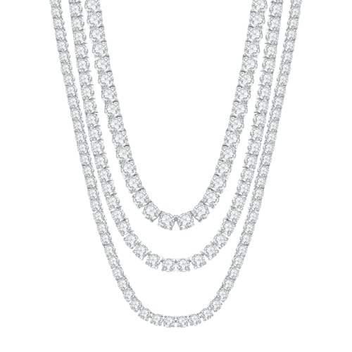 Hypoallergenic Moissanite Tennis Necklace, 14K White Gold Plated, 0.1-0.5CT, Round Cut