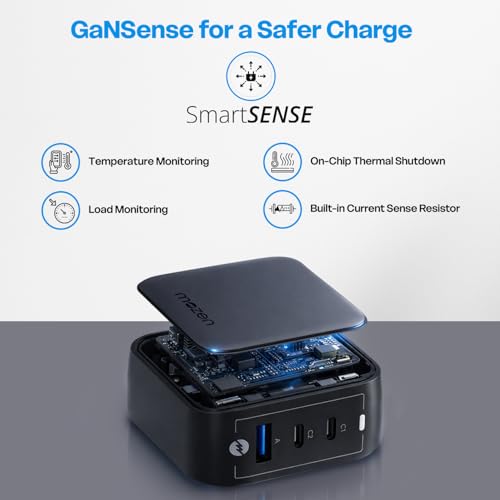 Image of MOZEN by Amkette 67W GaN3 Fast Charger with Dual USB-C & USB-A | PD & QC Charging | Laptop & Smartphone Fast-Charging | Detachable Travel Plug | Intelligent Power Split & Multi-Layer Safety