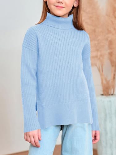 Haloumoning Girls Oversized Turtleneck Sweaters Kids Fashion Ribbed Knit Pullover Sweater Fall Clothes with Side Slit3