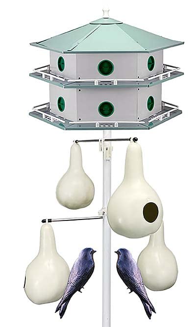 Heath 12-Room Deluxe Purple Martin House, Gourds, & Decoys Kit, White, (AH-12D-KIT5)