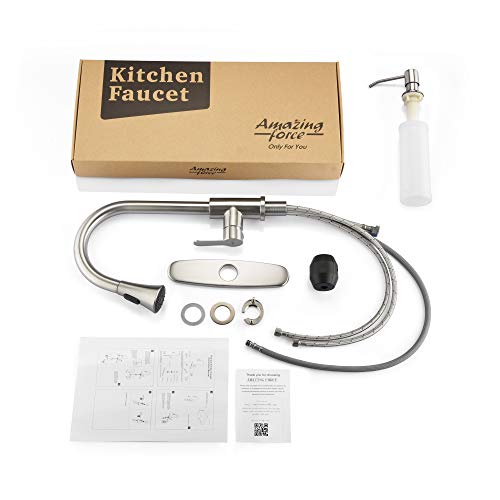 Amazing Force Pull Down Kitchen Faucet With Soap Dispenser Brushed Nickel Kitchen Sink Faucet With Spray Single Handle Kitchen Faucet Utility Sink 1.8 Gpm #TOP6