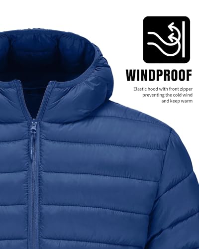 Image of Polu Men's Puffer Jacket with Hood Lightweight Windproof Water-Resistant Winter Down Jacket For Outdoor Hiking Camping(Blue,XL)