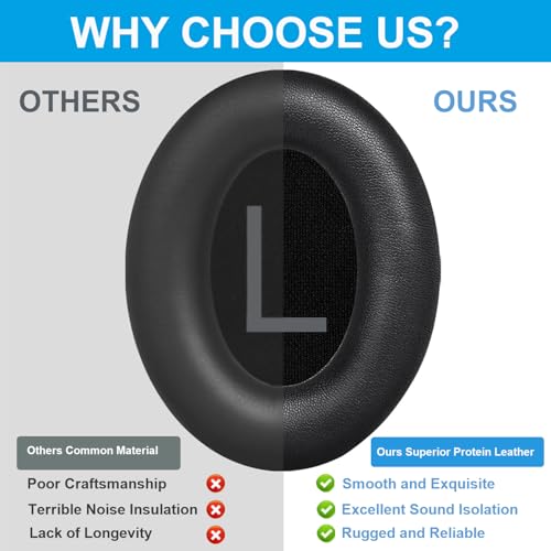 Replacement Ear Pads for Bose QC45, Ear Cushions for Bose QuietComfort 45 (QC45)/Quiet Comfort SE (QC SE) Quiet Comfort Wireless Over-Ear Headphones, Ear Pads Cushions with Softer Protein Leather-Black miniatura 5