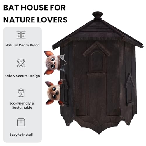 Eco-Friendly Wooden Bat House| Handcrafted Cedar Bat Shelter | Wildlife Conservation Habitat (Brown Black, Medium) - Thumbnail 7