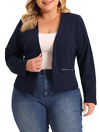 Agnes Orinda Plus Size Blazer for Women Crop Collarless Long Sleeve Work Blazers Suit Blazer Jacket2