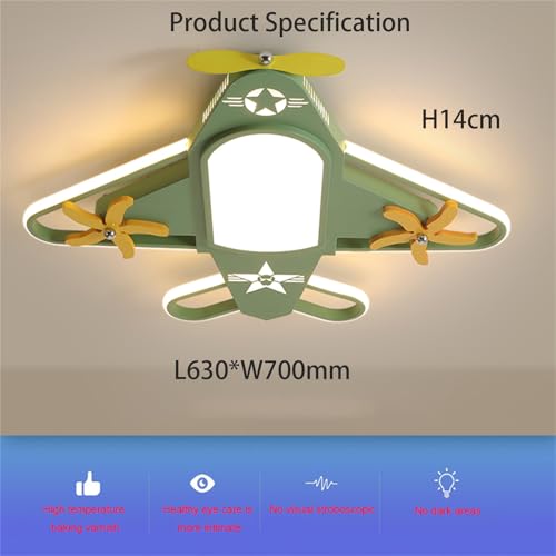 Plafonnier avion LED dimmable vert avec télécommande pour chambre d'enfant
