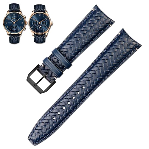 Bracelet en cuir tissé bleu pour chronographe portugais style urbain chic