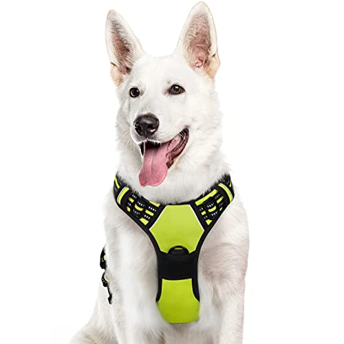 Eagloo Dog Harness for Large Dogs, No Pull Service Vest with Reflective Strips and Control Handle, Adjustable and Comfortable for Walking, No Choke Pet Harness with 2 Metal Rings, Green, XL